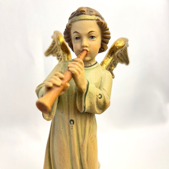 Sebastian Pöll Wood Carved Angel Flute Figurine Mittenwald Germany Vintage 8 1/4 - Picture 6 of 10